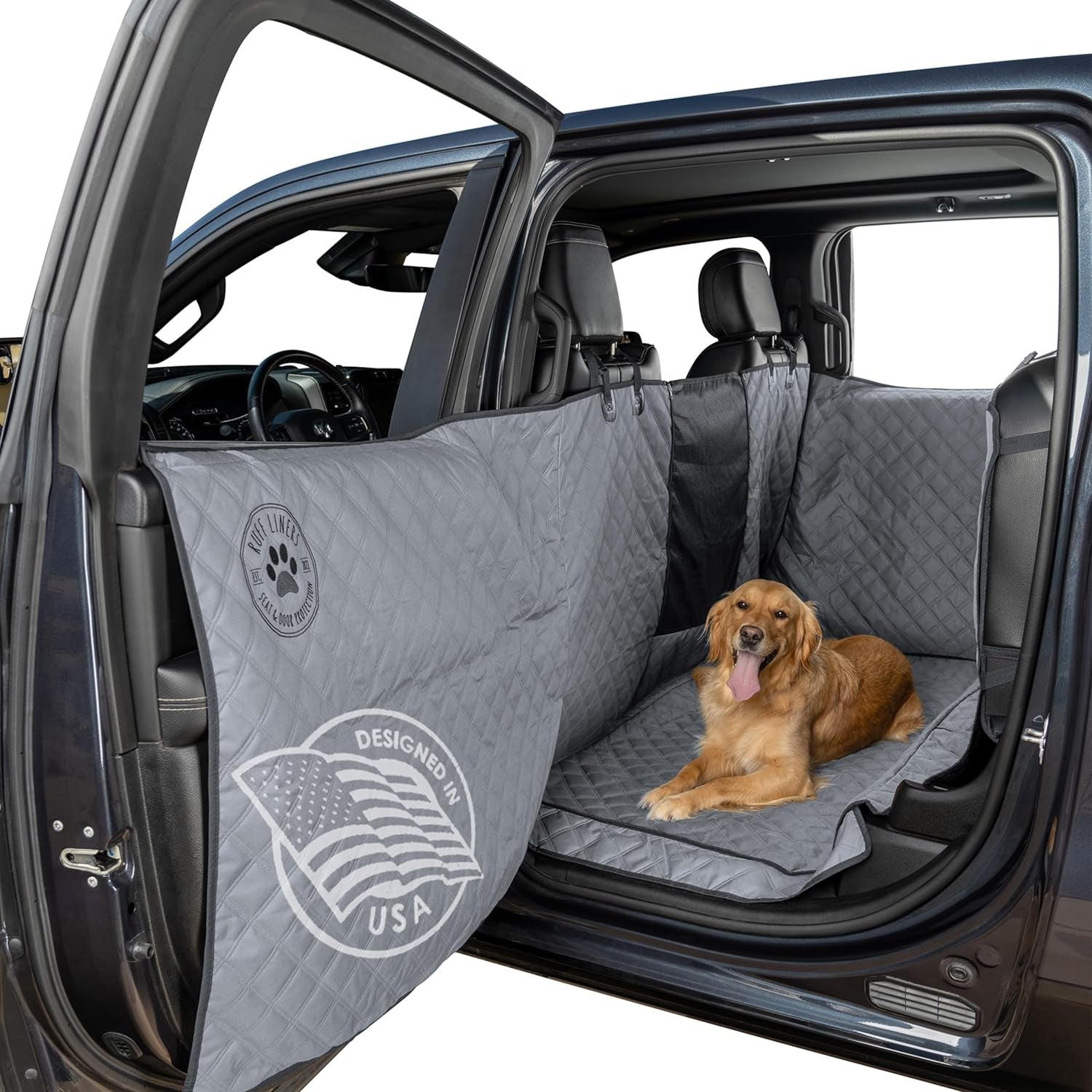 Truck Back Seat Cover for Dogs - Dog Hammock for Truck with Door Protection, Dog Seat Cover for Back Seat of Full Size Crew Cab Trucks with Fold up Seats