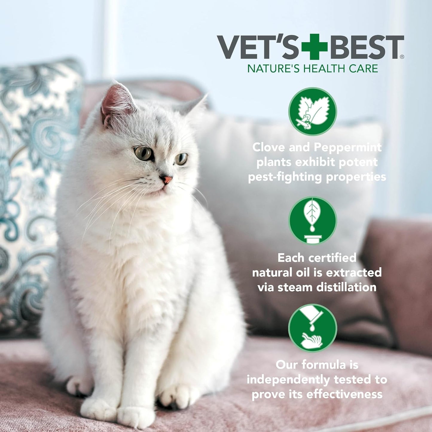 Vet'S Best Flea and Tick Gentle-Mist Spray for Cats - Flea Treatment for Cats - Plant-Based Formula - Certified Natural Oils - Easy Application and Control - 6.3 Oz