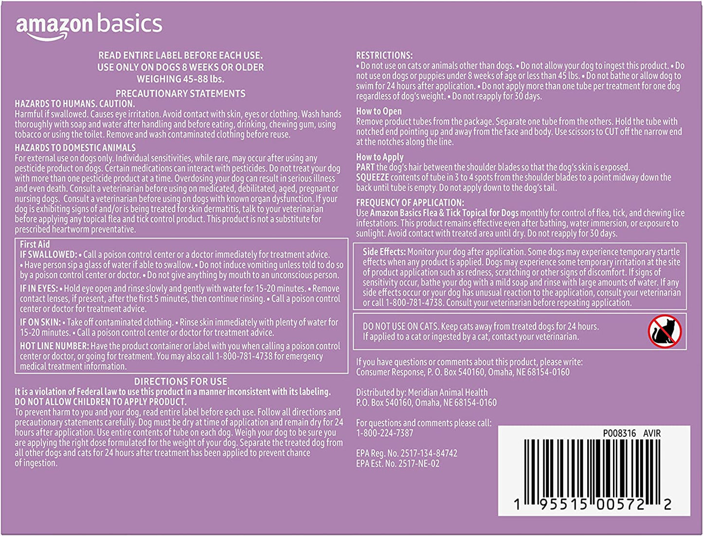 Amazon Basics Flea and Tick Topical Treatment for Large Dogs (45-88 Lbs), Unscented, 6 Count (Previously Solimo)