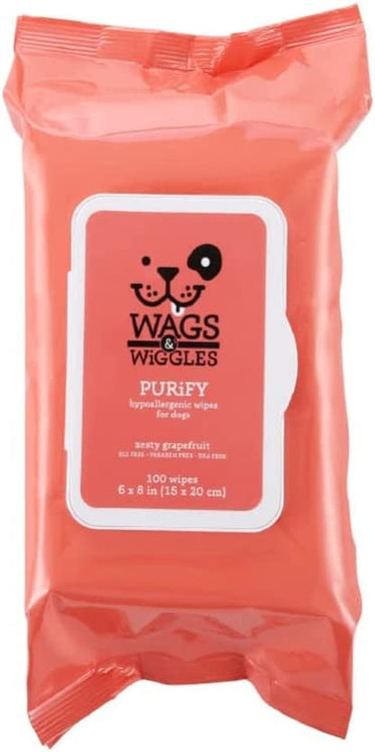 Wags & Wiggles Cleanse Hypoallergenic Wipes 100Ct | Hypoallergenic Dog Wips 100 Count Package, Fragrance Free | Waterless Bathing to Keep Pets with Sensitive Skin Clean (FF22031)