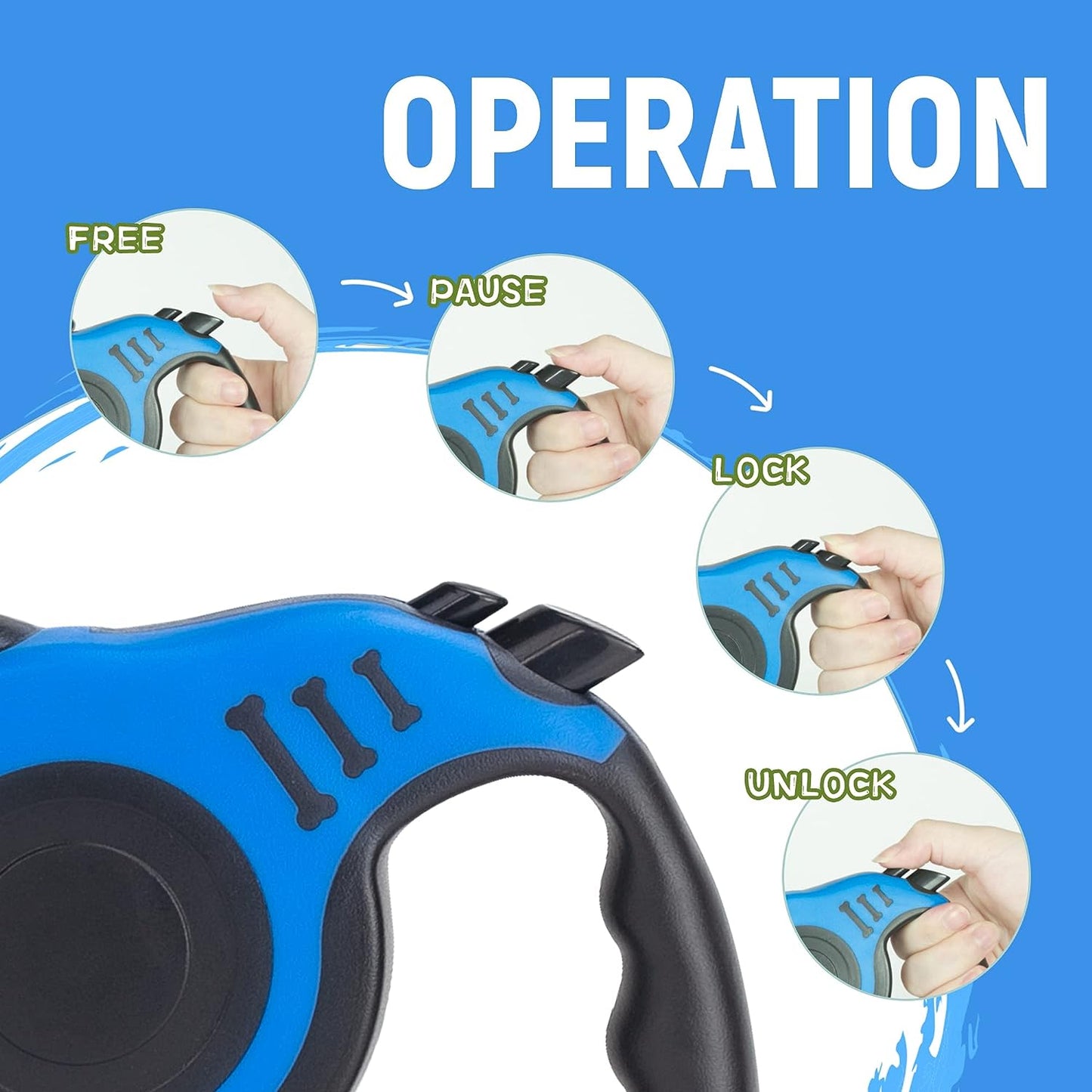 Retractable Dog Leash Automatic Telescopic Tractor Dog Tape, Pet Tape 10/16 FT Durable and Convenient, with Folding Bowl, Dispenser, Rubbish Bags, Suitable for Small and Medium Dogs