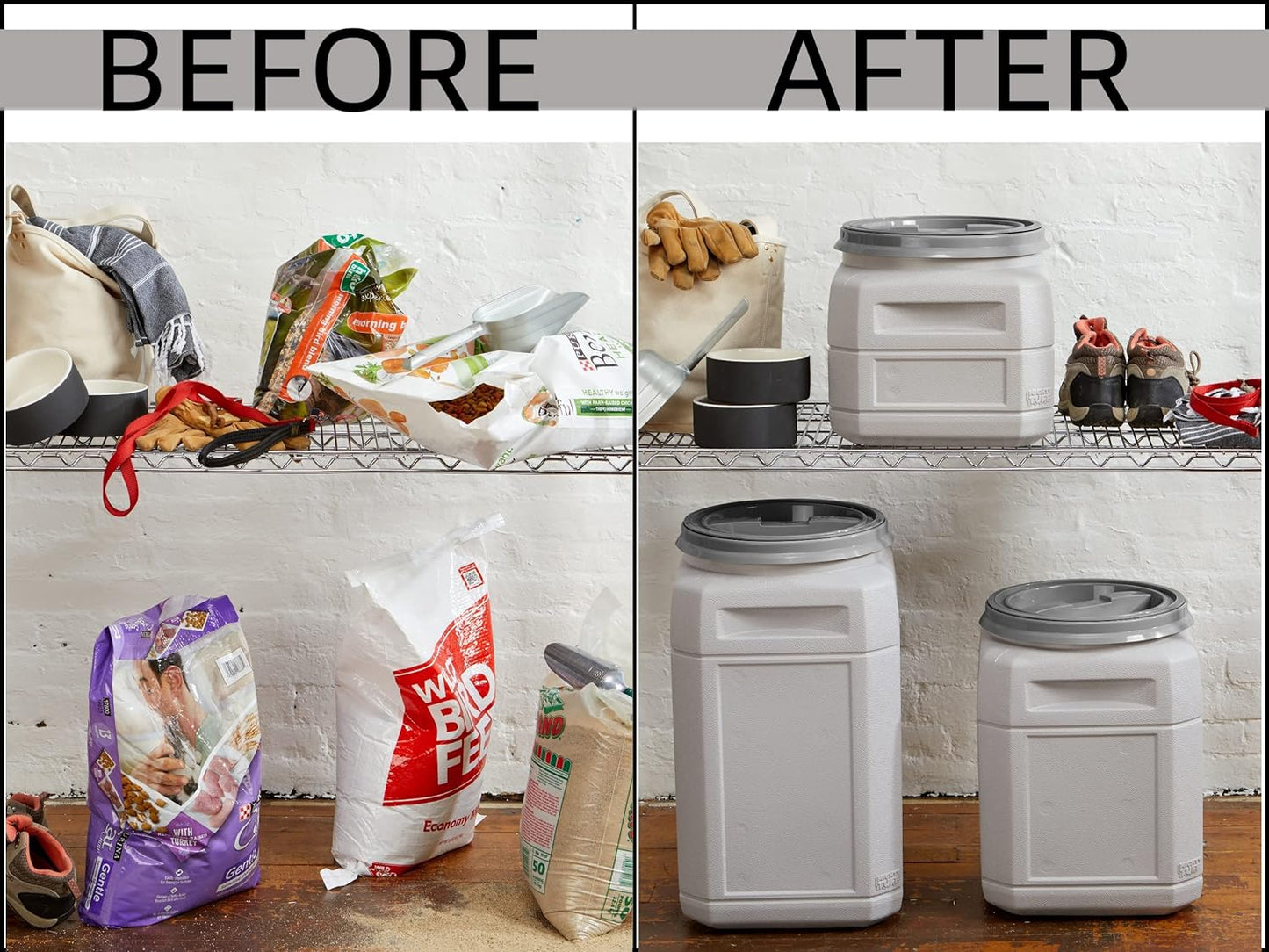 Mighty Tuff 6 Gallon/Up to 24 Pound Pet Food Storage Container with 1 Cup Measurement Scoop & 10 Gallon/Up to 40 Pound Pet Food Storage Container with 1 Cup Measurement Scoop