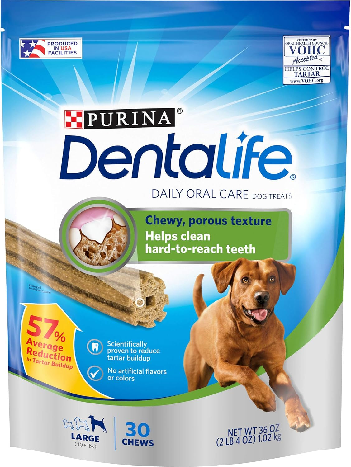 Purina Dentalife Made in USA Facilities Large Dog Dental Chews, Daily - 30 Ct. Pouch