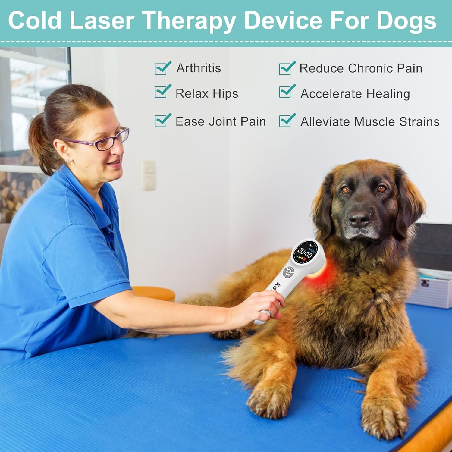 Cold Laser Therapy Device for Dogs, 16pcs 660nm & 4pcs 810nm & 4pcs 980nm Infrared Red Light Therapy Machine for Pain Relief, Arthritis, Spinal, Promote Blood Circulation, for Pets