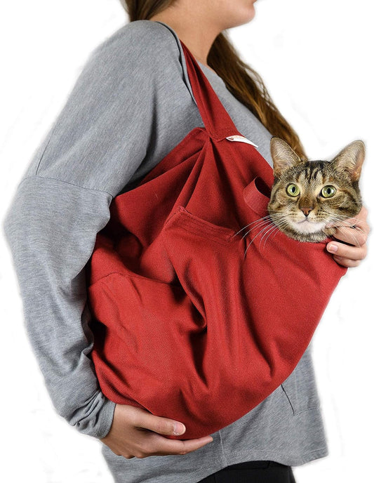 Cozy Comfort Carrier - X-Large Soft Red Cat Carrier and Cat Restraint Bag for Nail Trimming, Vet Visits, Medication Administration, Dental Care, and Travel