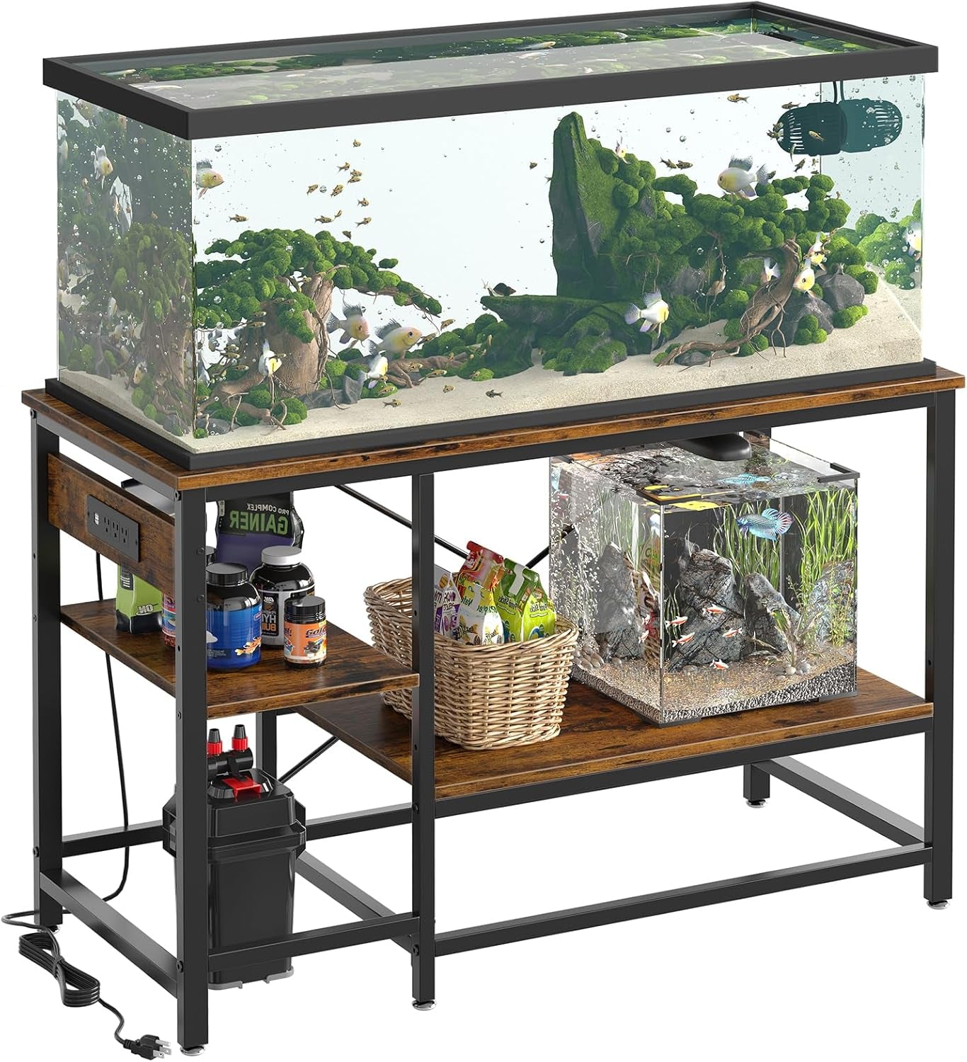 Bestier 55 Gallon Fish Tank Stand with Power Outlet, 49x13 Metal Aquarium Stand, 6-Leg Reptile Tank Stand with 3-Tier Adjustable Storage Shelves, 700LBS Capacity