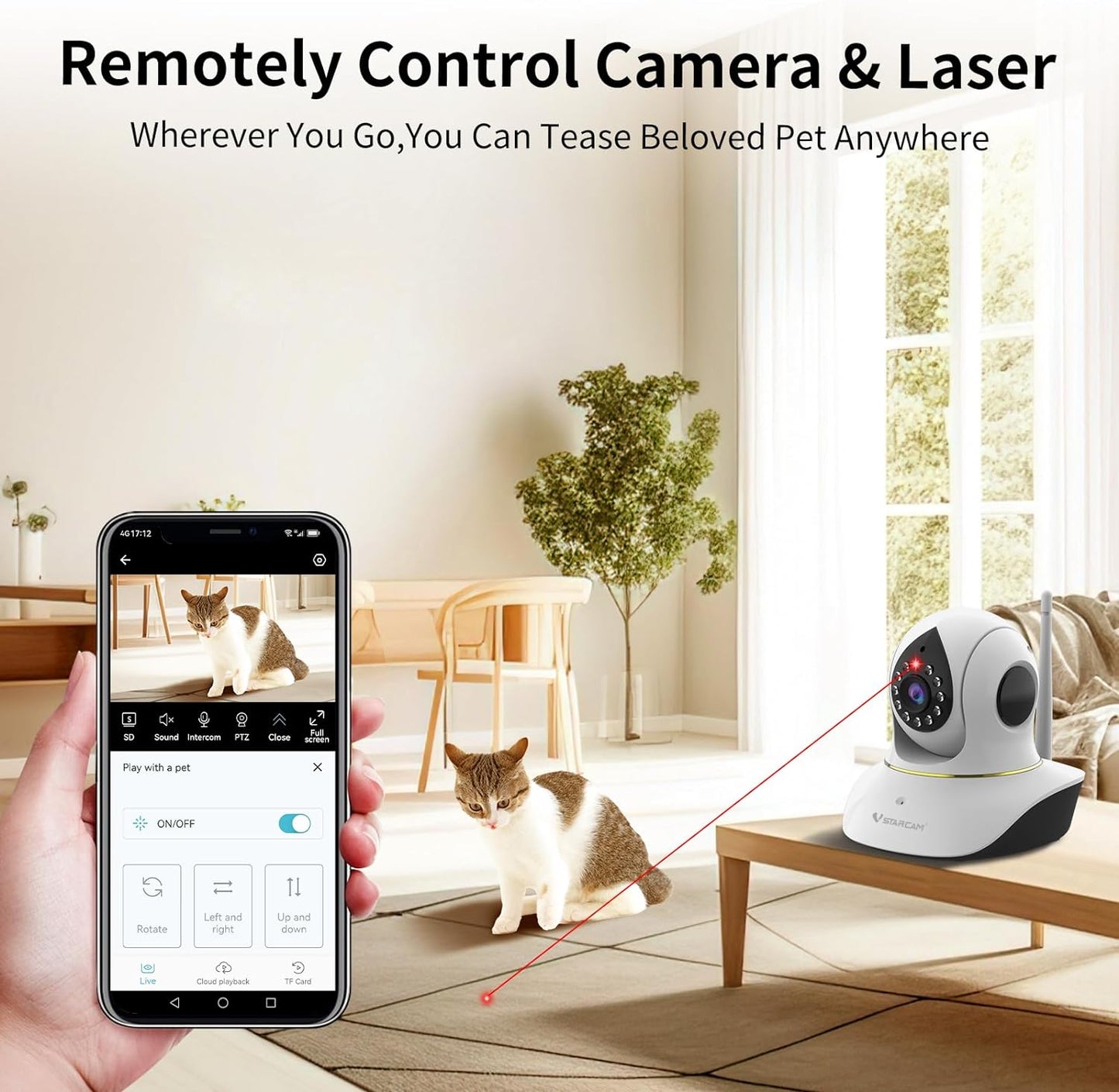 VSTARCAM Pet Camera with Laser, 3MP 2.4Ghz Wifi Interactive Dog & Cat Laser Toy Camera with Night Vision, Motion Detection Alerts, APP Remote Control Indoor Security Camera for Pet Monitoring