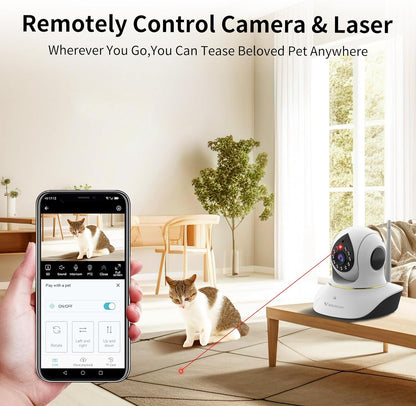 VSTARCAM Pet Camera with Laser, 3MP 2.4Ghz Wifi Interactive Dog & Cat Laser Toy Camera with Night Vision, Motion Detection Alerts, APP Remote Control Indoor Security Camera for Pet Monitoring