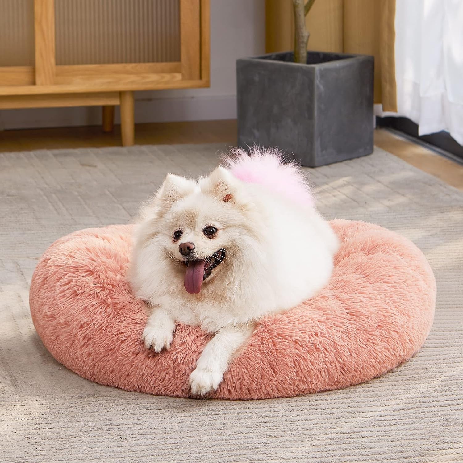 MIXJOY Orthopedic Dog Bed Comfortable Donut Cuddler Round Dog Bed Ultra Soft Washable Dog and Cat Cushion Bed (20''/23''/30'') (23'', Pink)