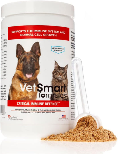 Critical Immune Defense for Dogs & Cats; Supports Normal Cell Growth - Turkey Tail, Reishi, Shiitake and Maitake Mushroom Formula with Patented White Turmeric Root Extract - 30-Day Supply