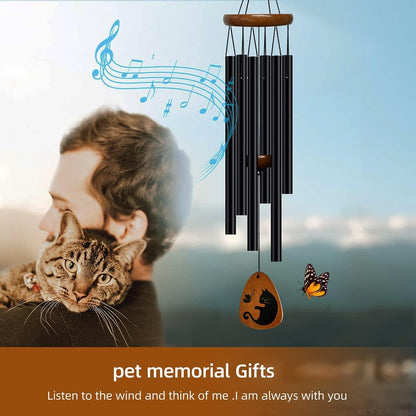 Cat Memorial Gifts Wind Chimes,Cat Loss Sympathy Gifts to Honor and Remember Cat,Pet Memorial Gifts for Cat Lovers with 7 Chakra Rainbow Bridge Bracelet,28 Inches