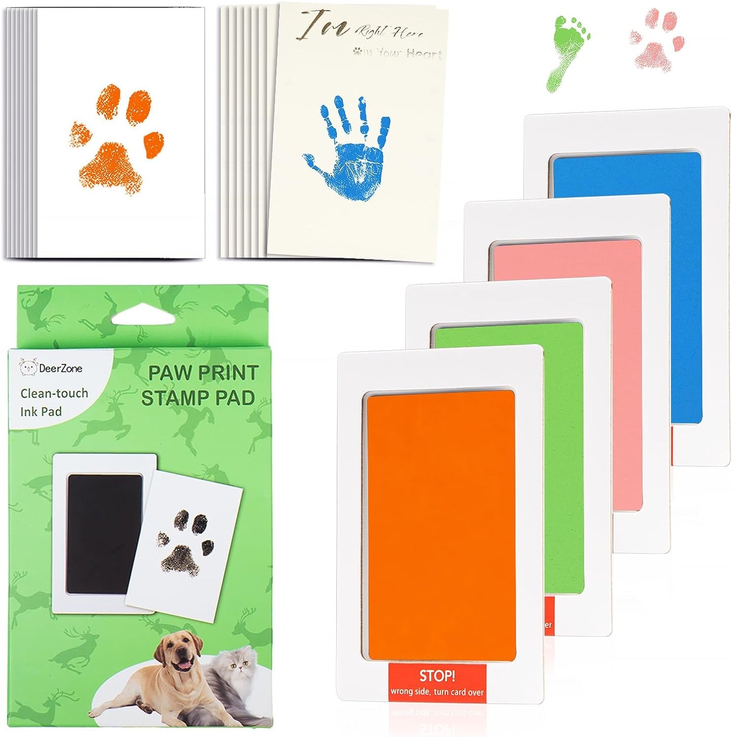 Deerzone Inkless Paw Print Kit,Dog Paw Print Kit,Dog Nose Print Kit,Clean Touch Ink Pads and Imprint Cards,Pet Paw Print Impression Kit for Dogs Cats Footprint Keepsake