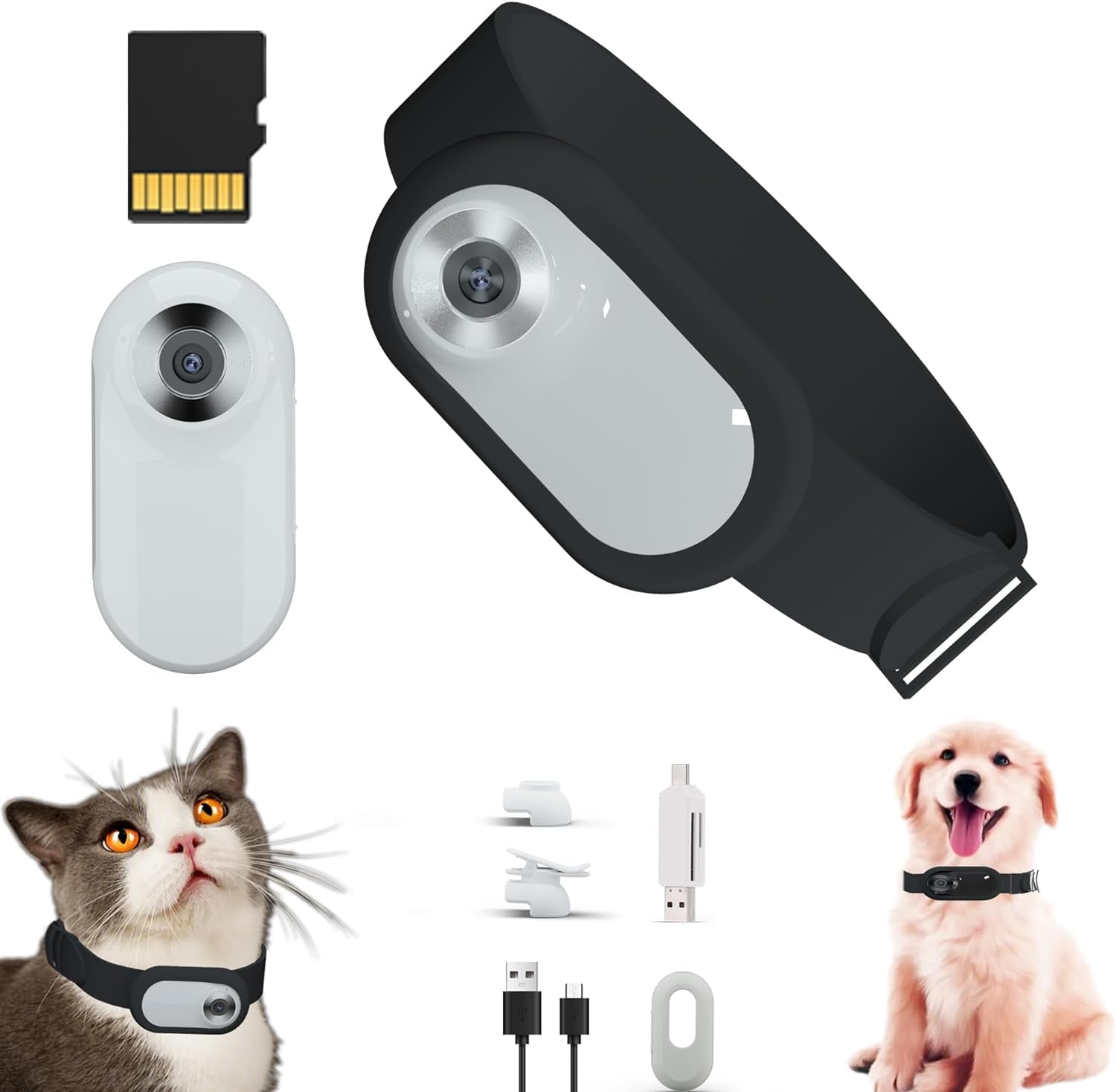 Newly Update Cat Camera with 16GB SD Card, HD 1080P Sport Action Camera Cat Collar Camera Pet Supplies Video Records Camera for Cats Dogs Birthday Gift, White(Collar Not Included)