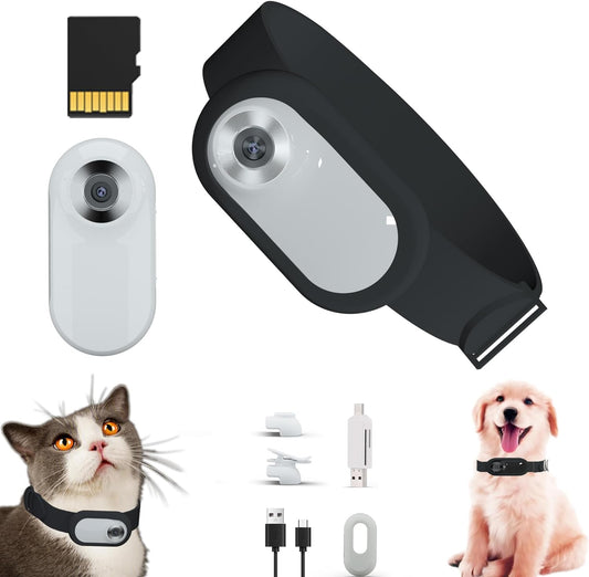 Newly Update Cat Camera with 16GB SD Card, HD 1080P Sport Action Camera Cat Collar Camera Pet Supplies Video Records Camera for Cats Dogs Birthday Gift, White(Collar Not Included)