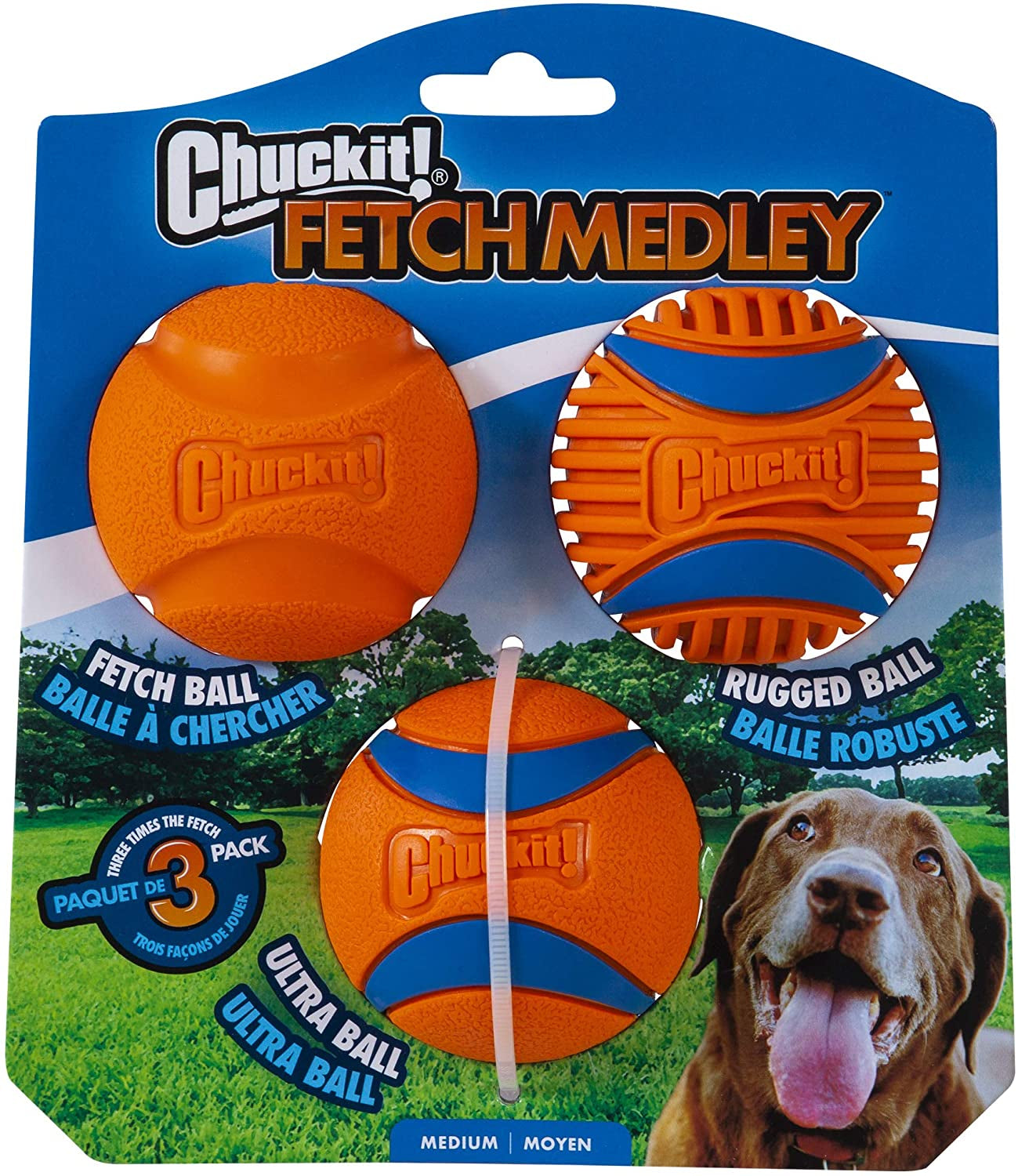 Chuckit! Fetch Medley Dog Ball Dog Toys, Medium (2.5 Inch) Pack of 3, for Medium Breeds, Includes Whistler, Max Glow and Rebounce Balls & Indoor Fetch Ball Dog Toy (4.75 Inch), Orange and Blue