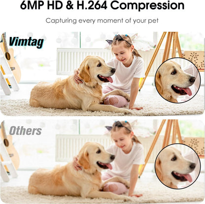 VIMTAG Pet Camera, 3K/6MP HD 360° Pan/Tilt Wifi Camera for Pet/Dog/Cat/Baby/Home Security with AI Human/Sound/Motion Detection, Night Vision, 2-Way Audio, up to 512GB Micro SD Card