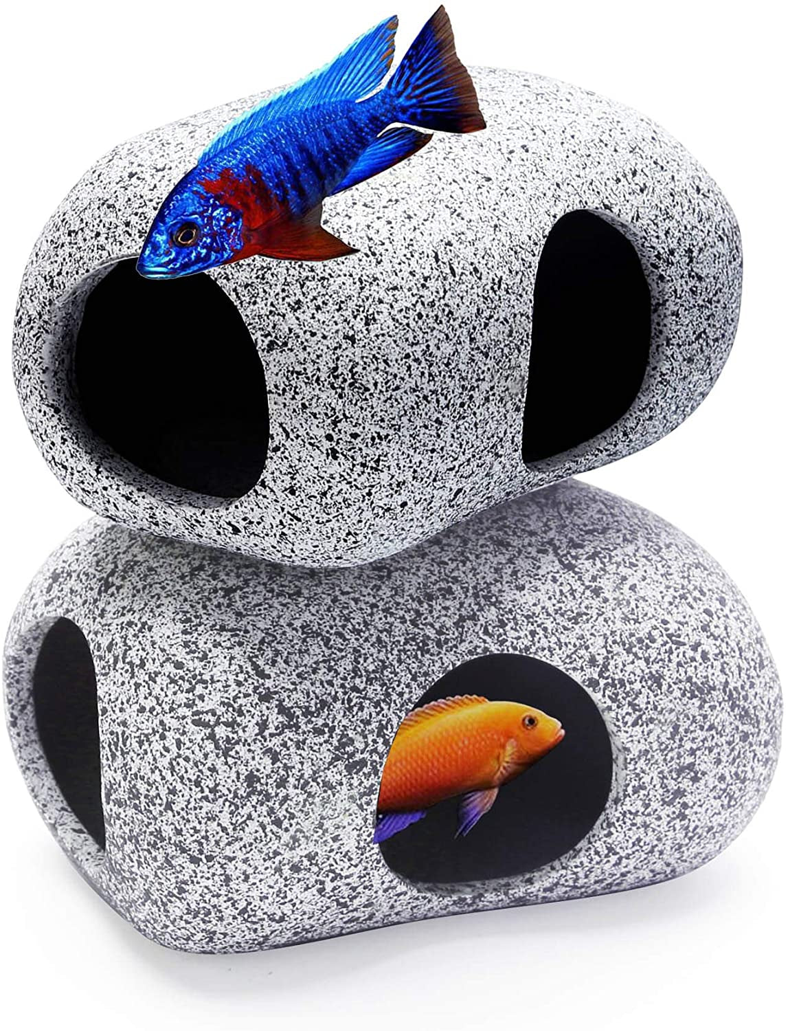 2PCS Aquarium Hideaway Rocks for Aquatic Pets to Breed, Play and Rest, Safe and Non-Toxic Fish Tank Ornaments, Ceramic Decor Rocks for Betta