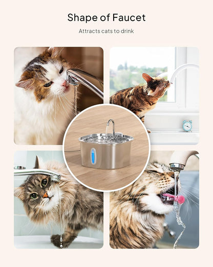 Cat Water Fountain, Pet Water Fountain Dog Water Dispenser Drinking Fountain, 3.2L/108Oz Stainless Steel Water Fountain for Cats Indoor