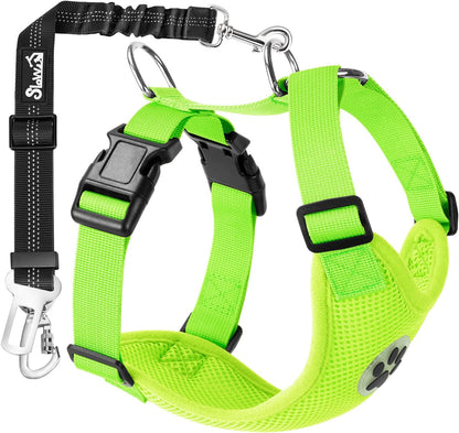 Slowton Dog Seat Belt Harness for Car, Dog Car Harness Adjustable Mesh Breathable & Dog Seatbelt Safety Tether with Elastic Bungee for Small Medium Large Pets(Lime, Double Clip, XXS)