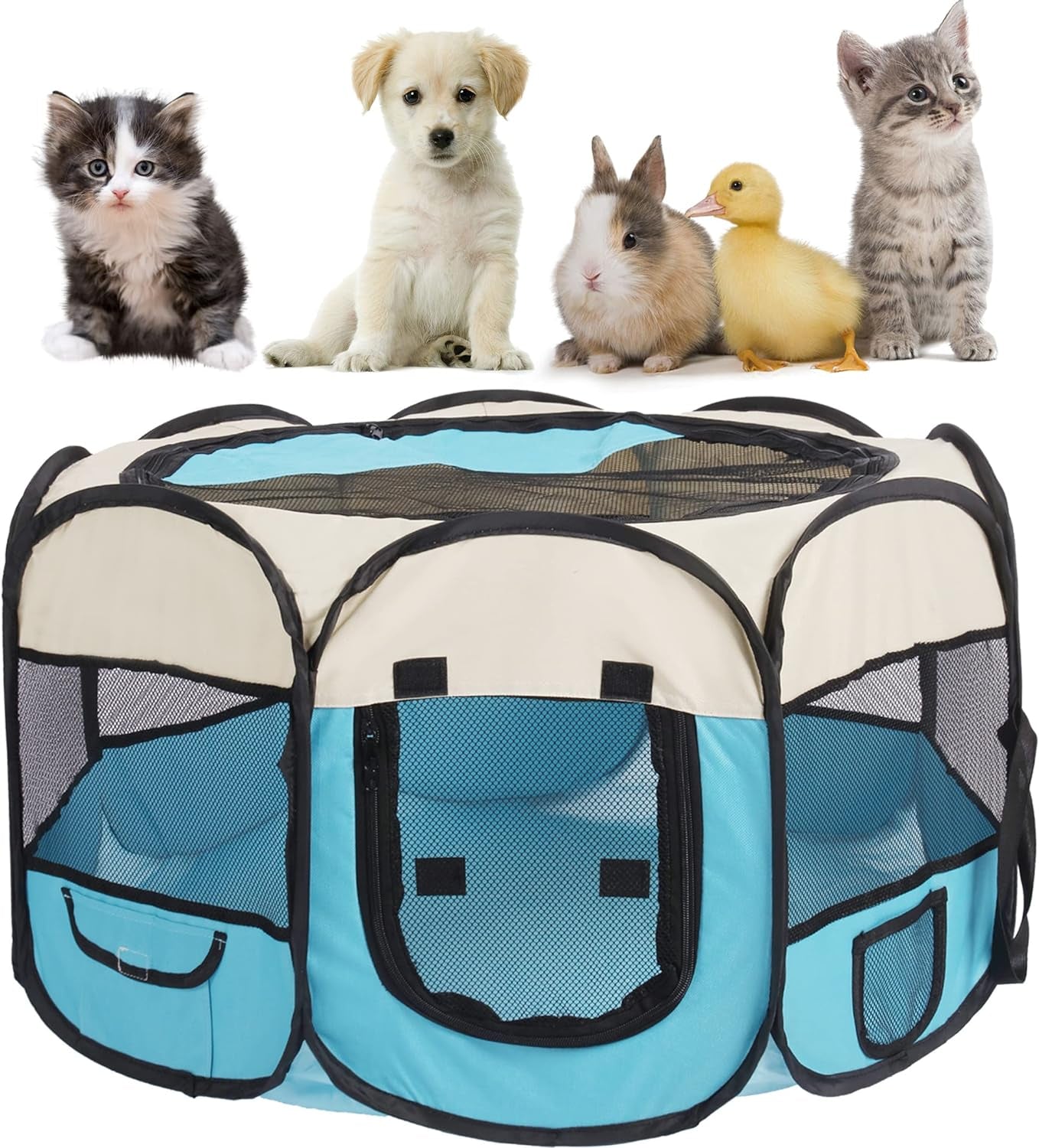 Dogs Playpen Cat Playpen Pop up Playpen Small Middle Large Dog Cat Playpen Pet Playpen 37X37X24 Pop up Playpen Pet Tent Playground Indoor Outdoor Pet Puppy Dog Playpen (Black/Blue)