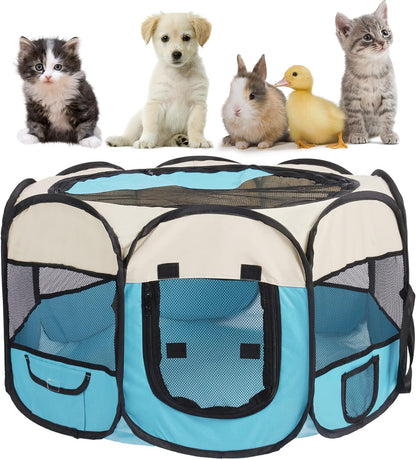 Pet Puppy Dog Playpen Cat Playpen Small Dog Cat Tent Crates Cage Pet Cat Playpen Portable Foldable Dog Playpen Indoor Outdoor Pet Tent Playground 29X16 Pop up Pet Play Pen (29X16 Blue