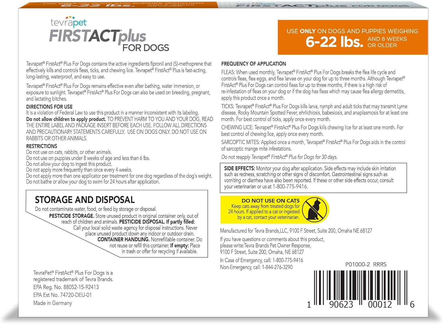 Firstact plus Flea Treatment for Dogs, Small Dogs 5-22 Lbs, 3 Doses, Same Active Ingredients as Frontline plus Flea and Tick Prevention for Dogs