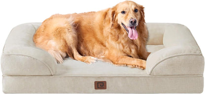 EHEYCIGA Orthopedic Dog Beds for Extra Large Dogs, Waterproof Memory Foam XL Dog Bed with Sides, Non-Slip Bottom and Egg-Crate Foam Big Dog Couch Bed with Washable Removable Cover, Beige