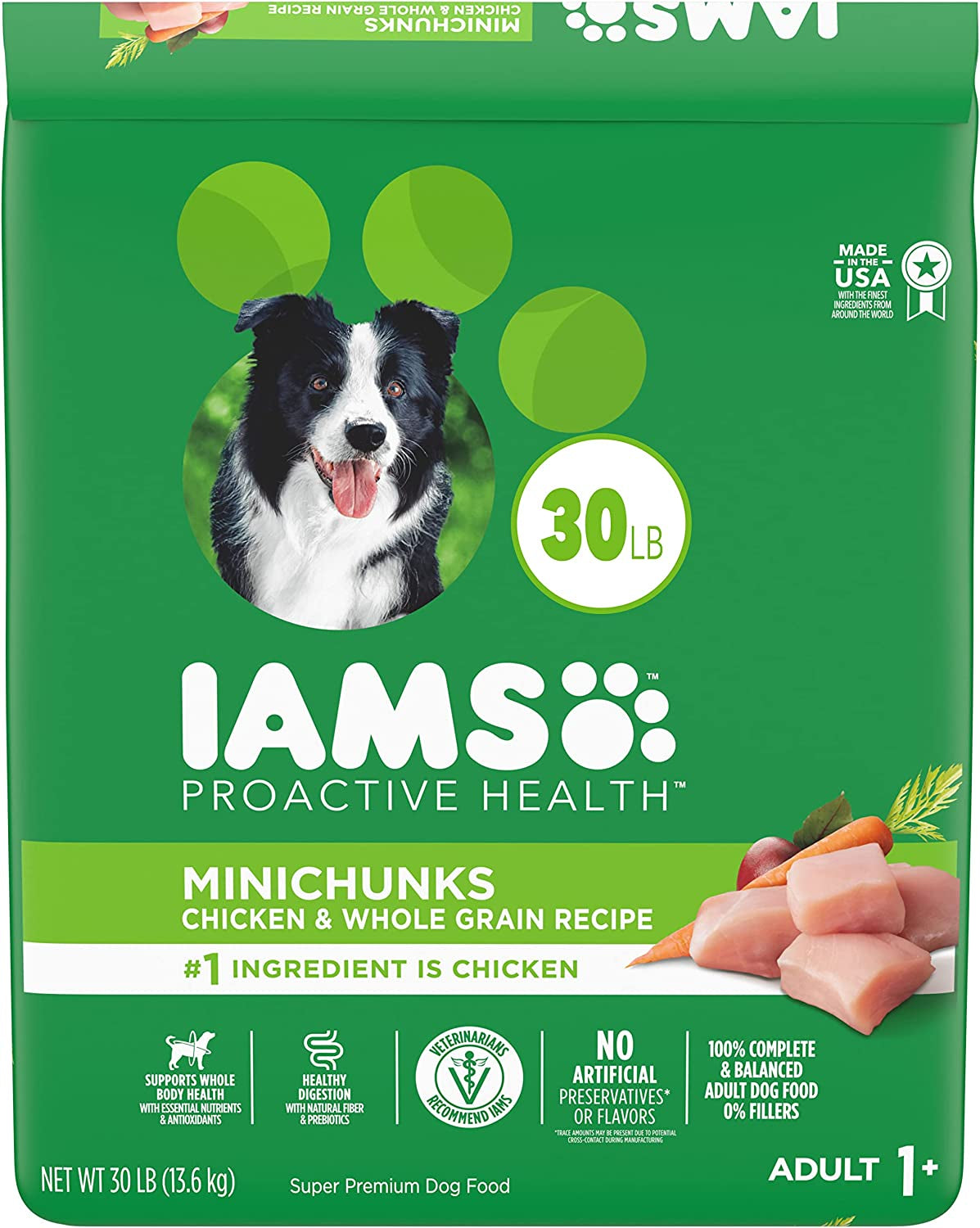 IAMS Proactive Health Minichunks Adult Dry Dog Food with Real Chicken and Whole Grains, 30 Lb. Bag