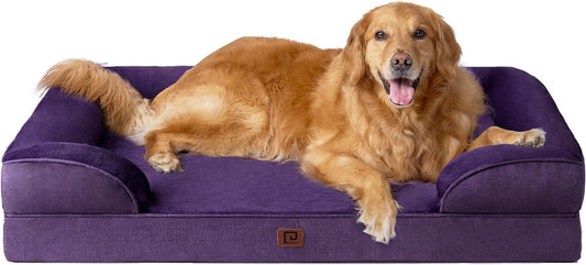 EHEYCIGA Orthopedic Dog Beds for Large Dogs, Waterproof Memory Foam Large Dog Bed with Sides, Non-Slip Bottom and Egg-Crate Foam Large Dog Couch Bed with Washable Removable Cover, Purple