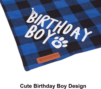 ADOGGYGO Cat Birthday Party Supplies, Birthday Boy Plaid Cat Bandana Cute Cat Bowtie, Cat Birthday Hat with Numbers, Pet Birthday Outfit for Cat Kitten (Blue)