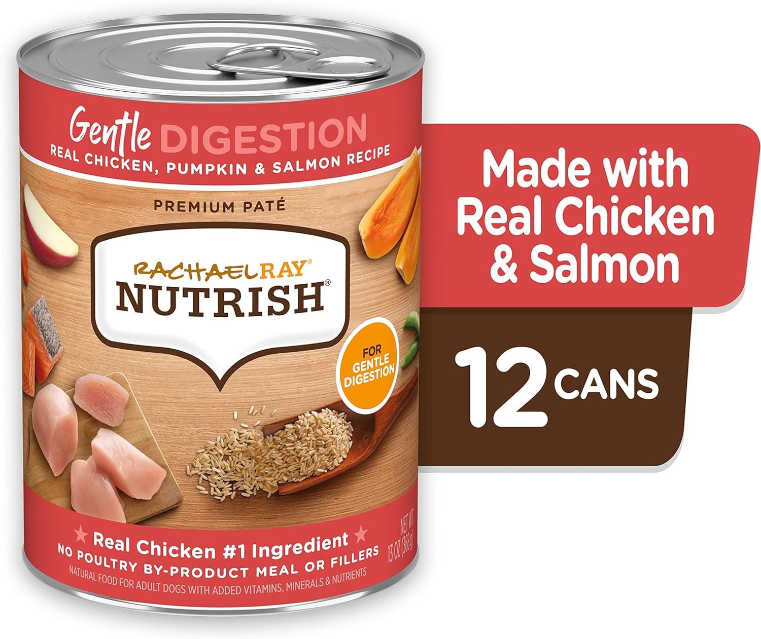 Rachael Ray Nutrish Gentle Digestion Premium Pate Wet Dog Food, Real Chicken, Pumpkin & Salmon, 13 Ounce Can (Pack of 12)