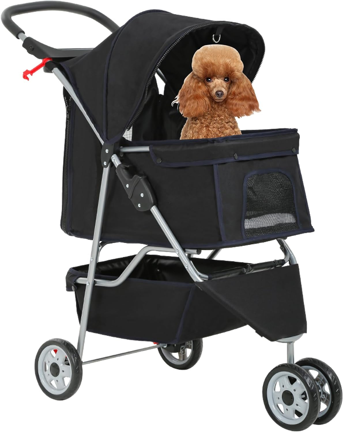 Bestpet 3 Wheels Pet Stroller Dog Cat Cage Jogger Stroller for Medium Small Dogs Cats Travel Folding Carrier Waterproof Puppy Stroller with Cup Holder & Removable Liner,Dark Black