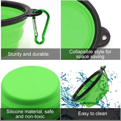 Collapsible Bowls, 2 Pack Water Bowls for Cats Dogs, Portable Pet Feeding Watering Dish for Walking Parking Traveling with 2 Carabiners (Large, Blue+Green)