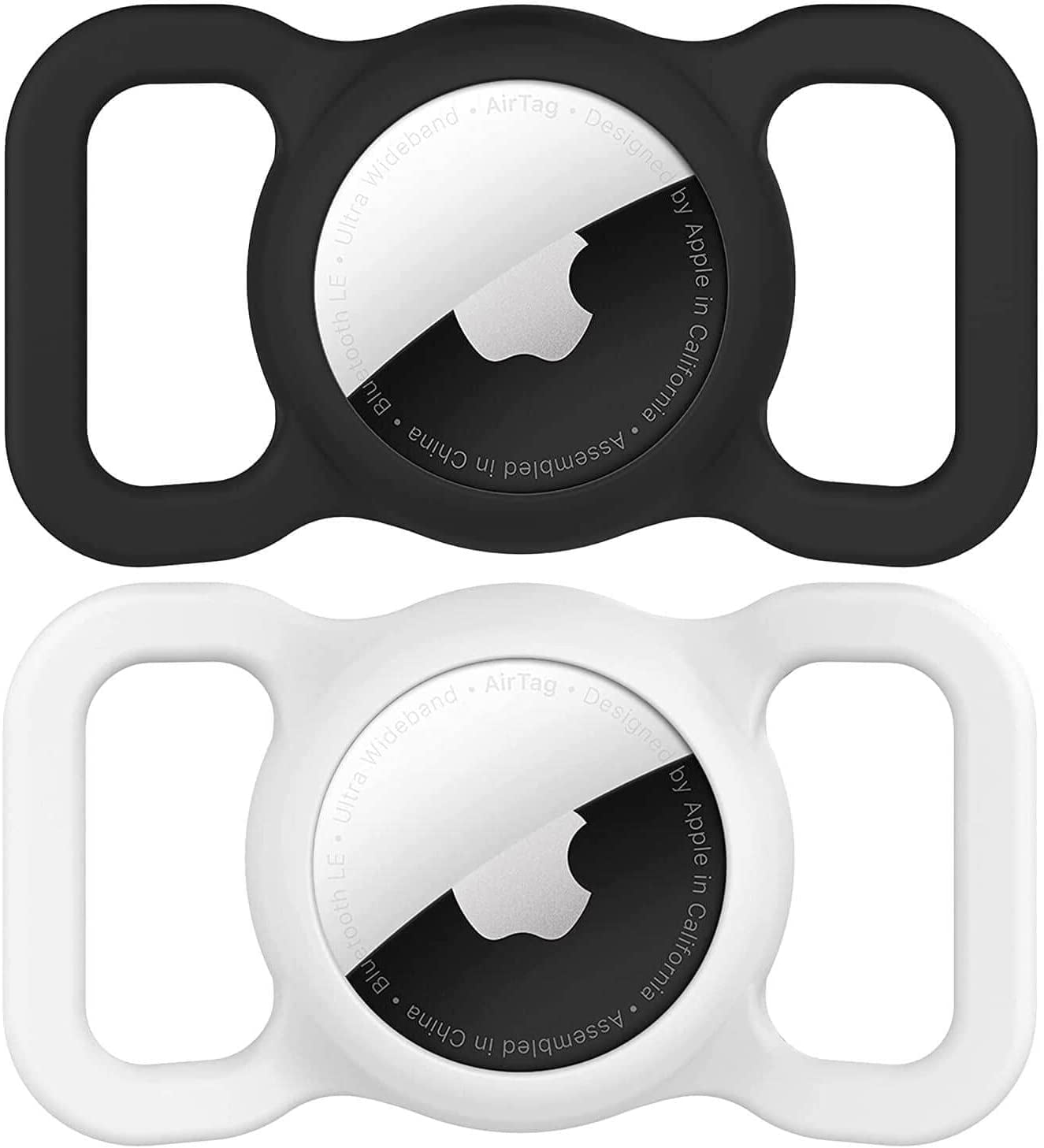 Airtag Dog Collar Holder (2 Pack) SWINCHO Silicone GPS Tracker Case Anti-Lost Protective Air Tag Cat Collar Holder (Black&White)