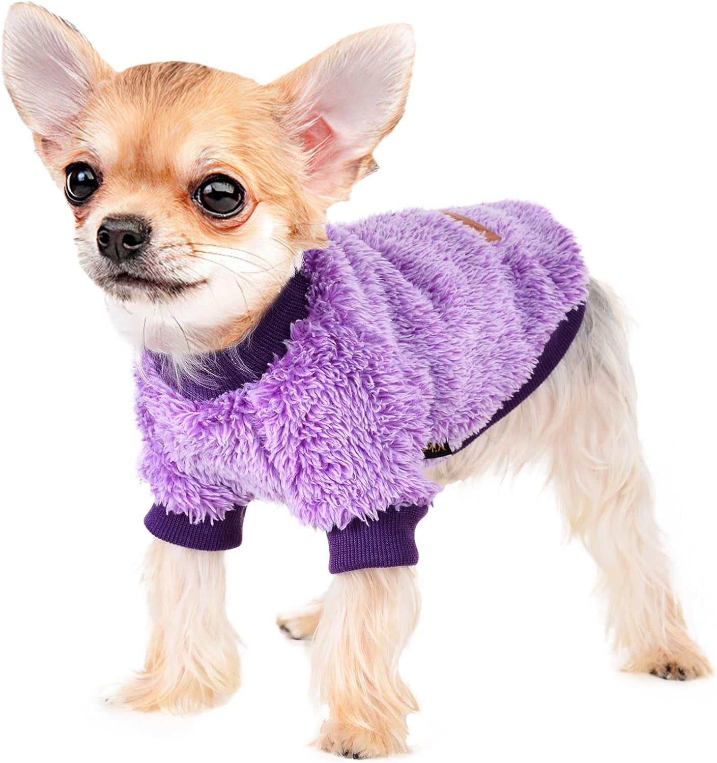 Dog Sweaters for Small Dogs, Chihuahua Fleece Clothes, XS Dog Clothes Winter Warm Puppy Sweaters Boys Girls Tiny Dog Outfits for Teacup Yorkie, Pet Cat Clothing (Purple, Medium)