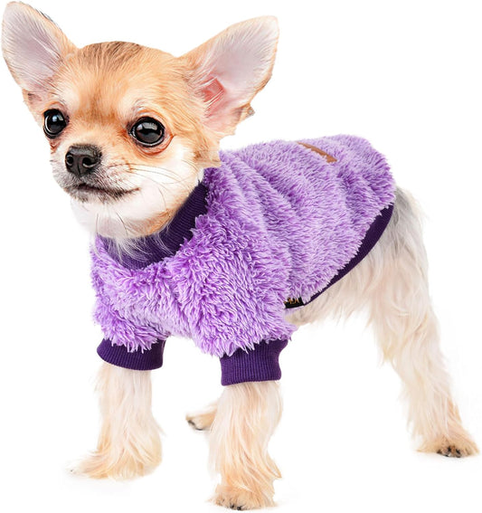 Dog Sweaters for Small Dogs, Chihuahua Fleece Clothes, XS Dog Clothes Winter Warm Puppy Sweaters Boys Girls Tiny Dog Outfits for Teacup Yorkie, Pet Cat Clothing (Purple, Medium)