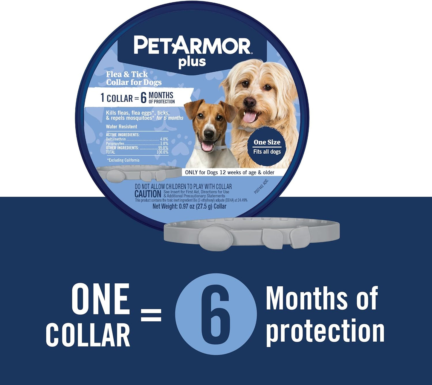 Petarmor plus Flea & Tick Collar for Dogs, Kills Fleas & Ticks, Long Lasting Protection for 12 Months, Water Resistant, One Size Fits All, 2 Collars