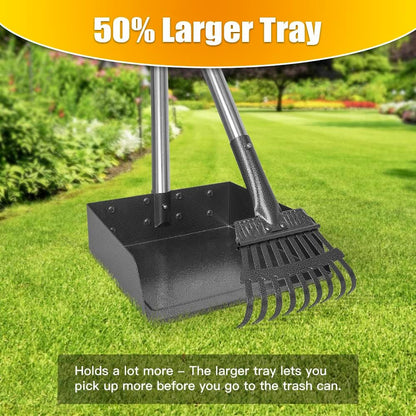 TOOGE Larger Pooper Scooper, Dog Pooper Scooper for Large Medium Small Dogs Heavy Duty Long Handle Metal Tray Rake Shovel Set for Yard Grass