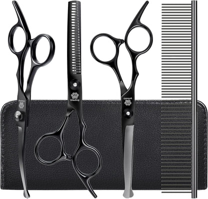 Dog Grooming Scissors Kit with Safety round Tips, GLADOG Professional 5 in 1 Grooming Scissors for Dogs