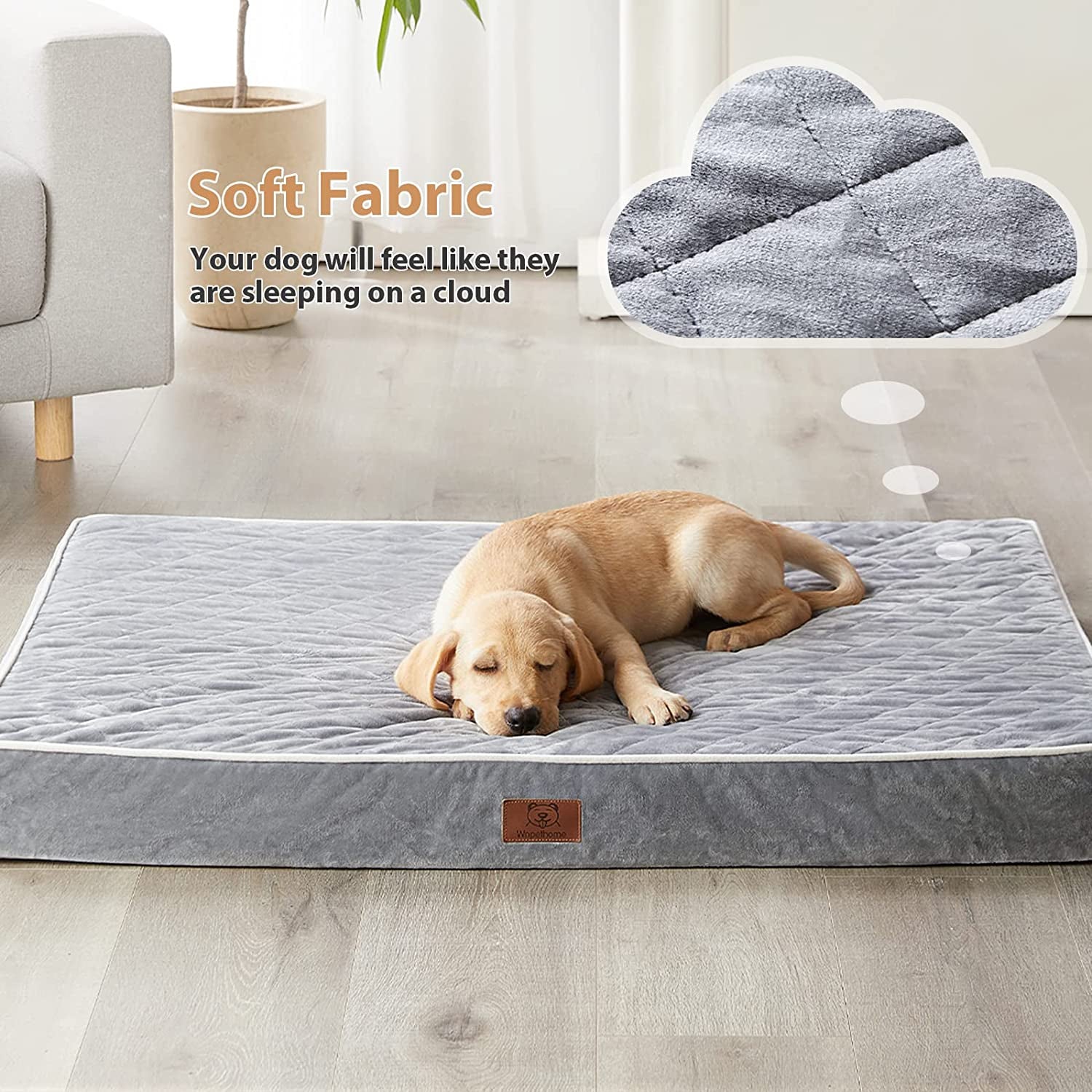 WNPETHOME Orthopedic Dog Beds for Large Dogs, Extra Large Waterproof Dog Bed with Removable Washable Cover & Anti-Slip Bottom, Egg Crate Foam Pet Bed Mat, Multi-Needle Quilting XL Dog Crate Bed