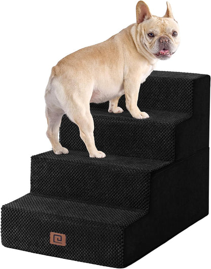 EHEYCIGA Dog Stairs for Bed 18”H, 4-Step Dog Steps for High Bed, Pet Steps for Small Dogs and Cats, Non-Slip Balanced Dog Indoor Ramp, Black