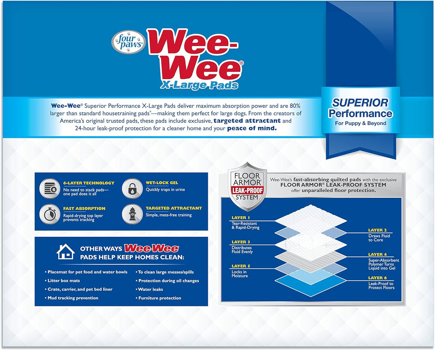 Four Paws Wee-Wee Superior Performance Gigantic Pee Pads for Dogs - Puppy & Dog Pads for Potty Training - Dog Supplies - 27.5" X 44" (150 Count)