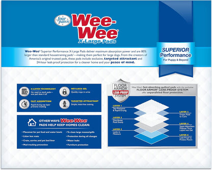 Four Paws Wee-Wee Superior Performance Pee Pads for Dogs - Dog & Puppy Pads for Potty Training - Dog Housebreaking & Puppy Supplies - 22" X 23" (200 Count)