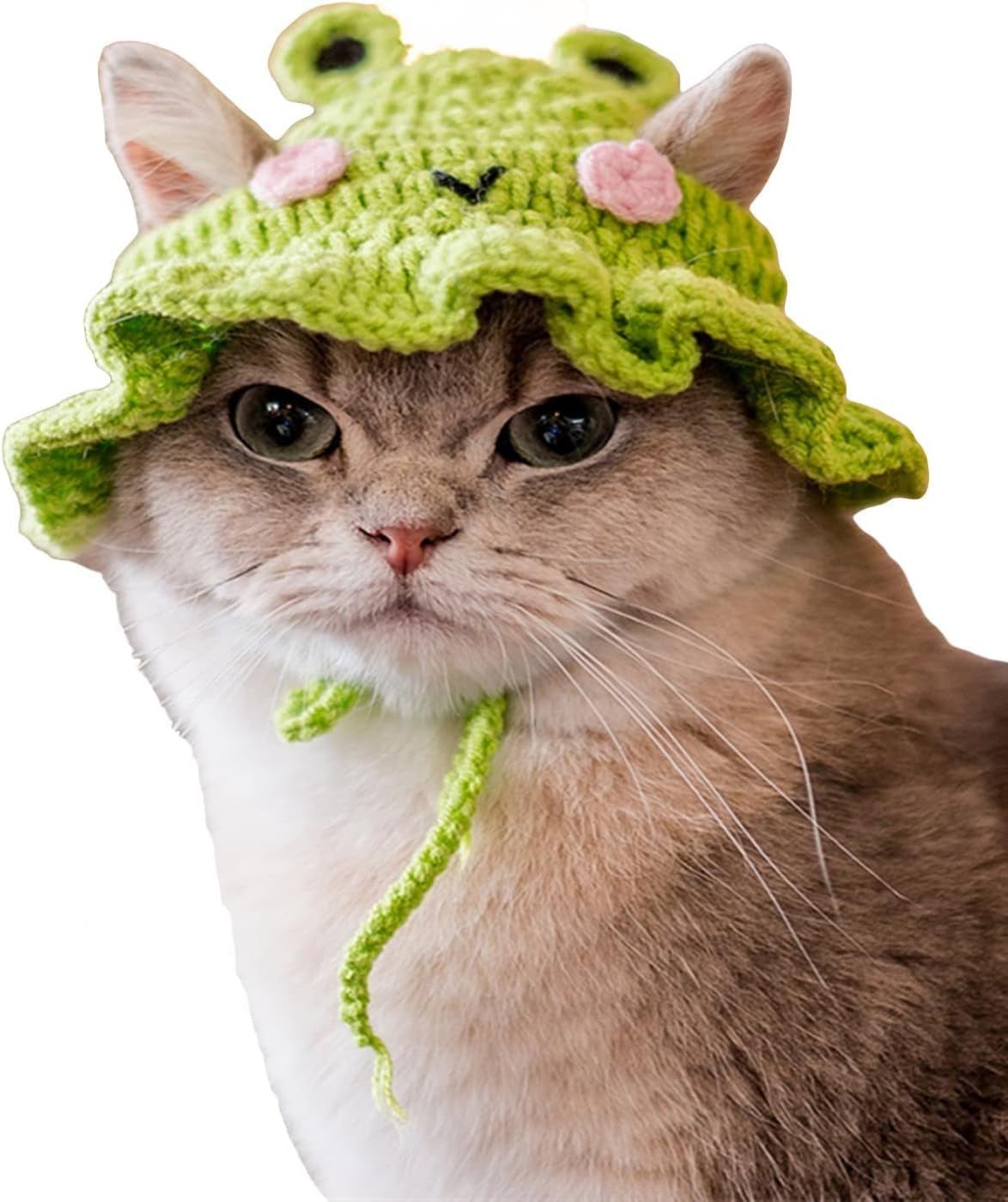 QWINEE Cartoon Design Knit Cute Dog Hat Soft Cat Hat Rabbit Hat Halloween Christmas Party Costume Head Wear Accessories for Puppy Cat Kitten Small Dogs Small Animals Green and Pink Medium