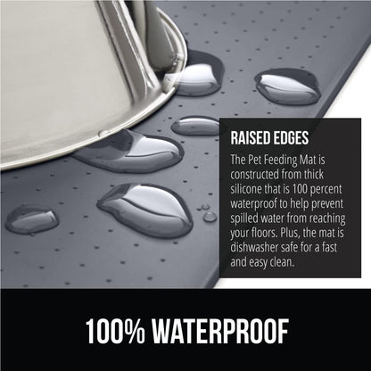 Gorilla Grip 100% Waterproof Raised Edge BPA Free Silicone Pet Feeding Mat, Dog Cat Food Mats Contain Spills Protects Floors, Placemats for Cats and Dogs Water Bowl, Pets Accessories 23X15 Black