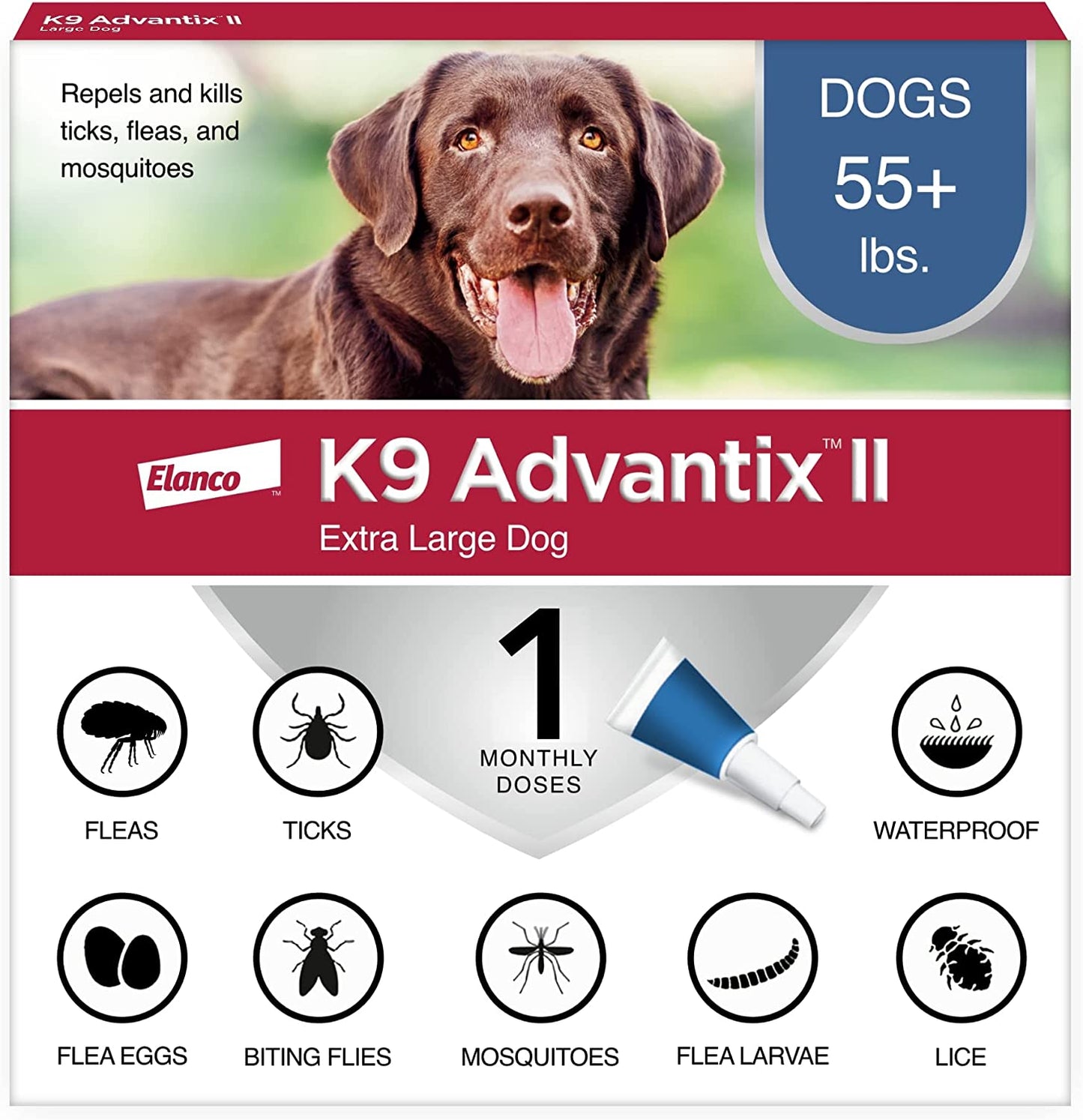 K9 Advantix II XL Dog Vet-Recommended Flea, Tick & Mosquito Treatment & Prevention | Dogs over 55 Lbs. | 1-Mo Supply