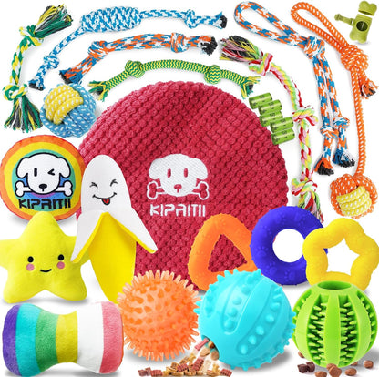 KIPRITII Puppy Toys for Dog Teething-25 Pack Assorted Puppy Dog Chew Toys for Boredom with Rope Toys, Dog Treat Balls & Dog Toy for Puppy and Small Dogs