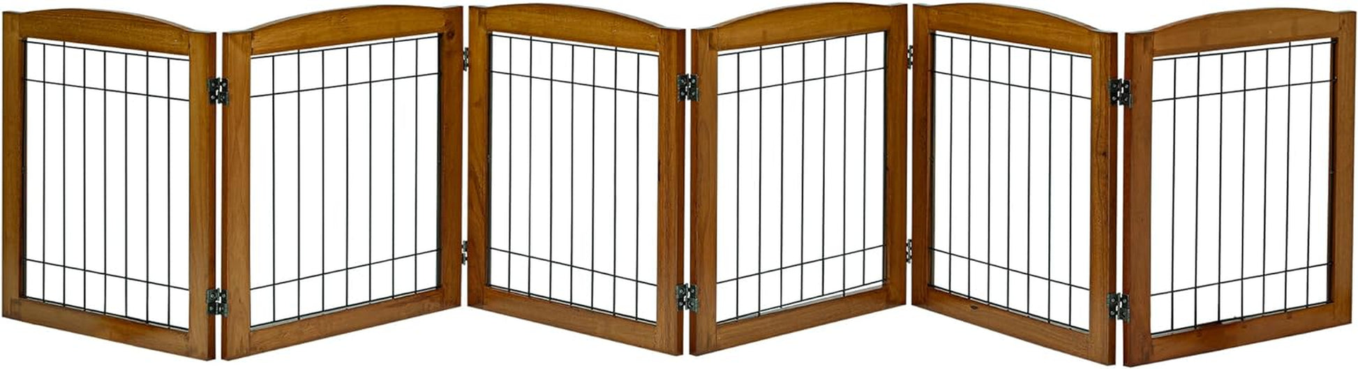 LZRS Sturdy Wood Pet Gate, Freestanding Wire Dog Gate Safety Fence Indoor, Foldable Stair Barrier Pet Exercise for Most Furry Friends, Dog Gate for Stairs, Oak Cheery,24" Height-6 Panels