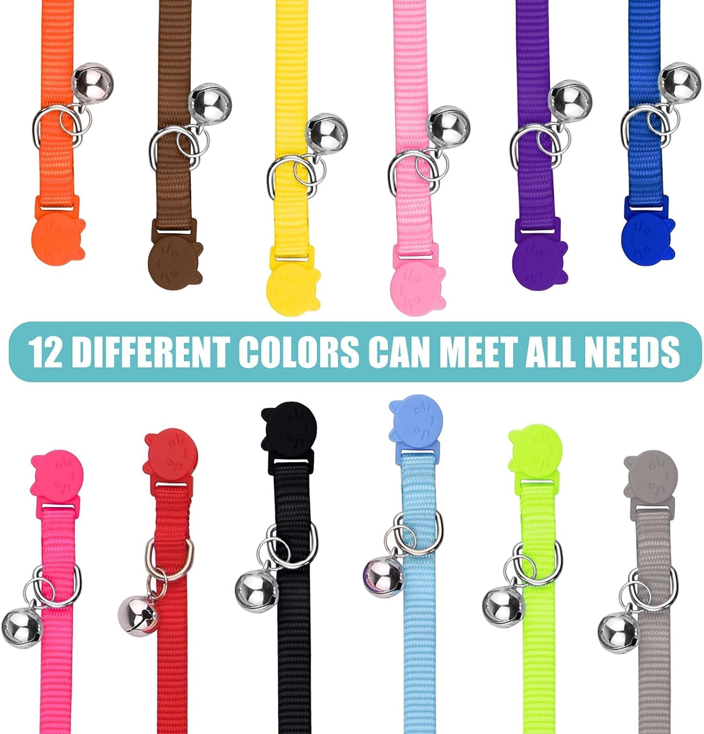 12 PCS Breakaway Cat Collars with Bell Colorful Soft Safety Buckle Cat Collars Adjustable Breakaway Kitten Collars Safety Collars for Cats, 7 In-11 In