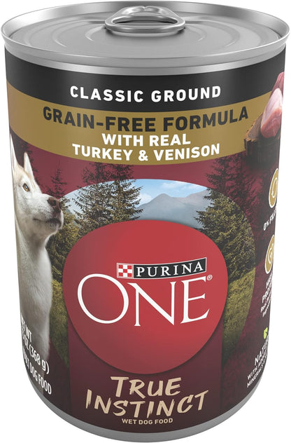 Purina ONE Wet Dog Food True Instinct Classic Ground Grain-Free Formula with Real Turkey and Venison High Protein Wet Dog Food - (Pack of 12) 13 Oz. Cans